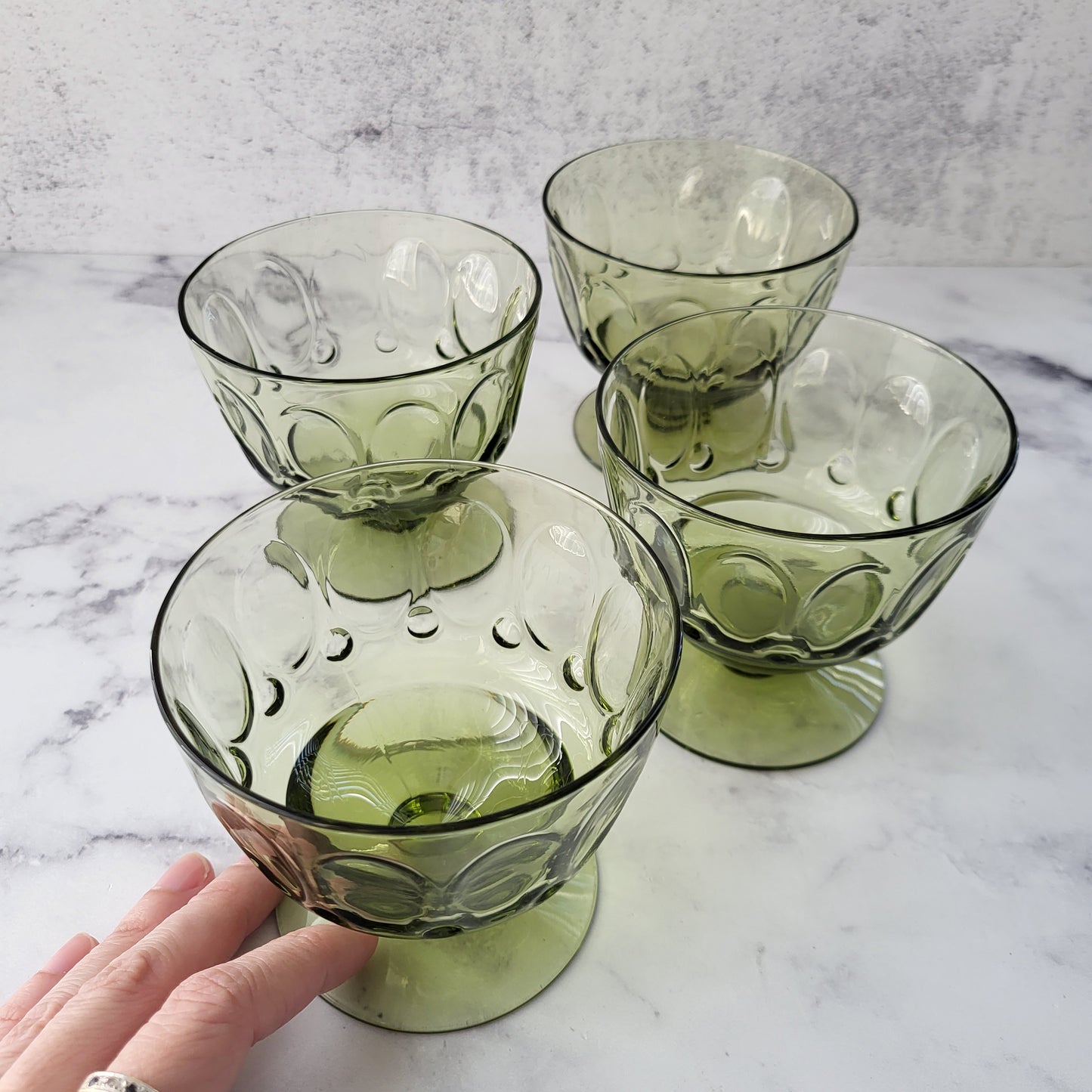 Midcentury Modern Fostoria Green Short Sherbet or Champagne Glasses (Set of 4)