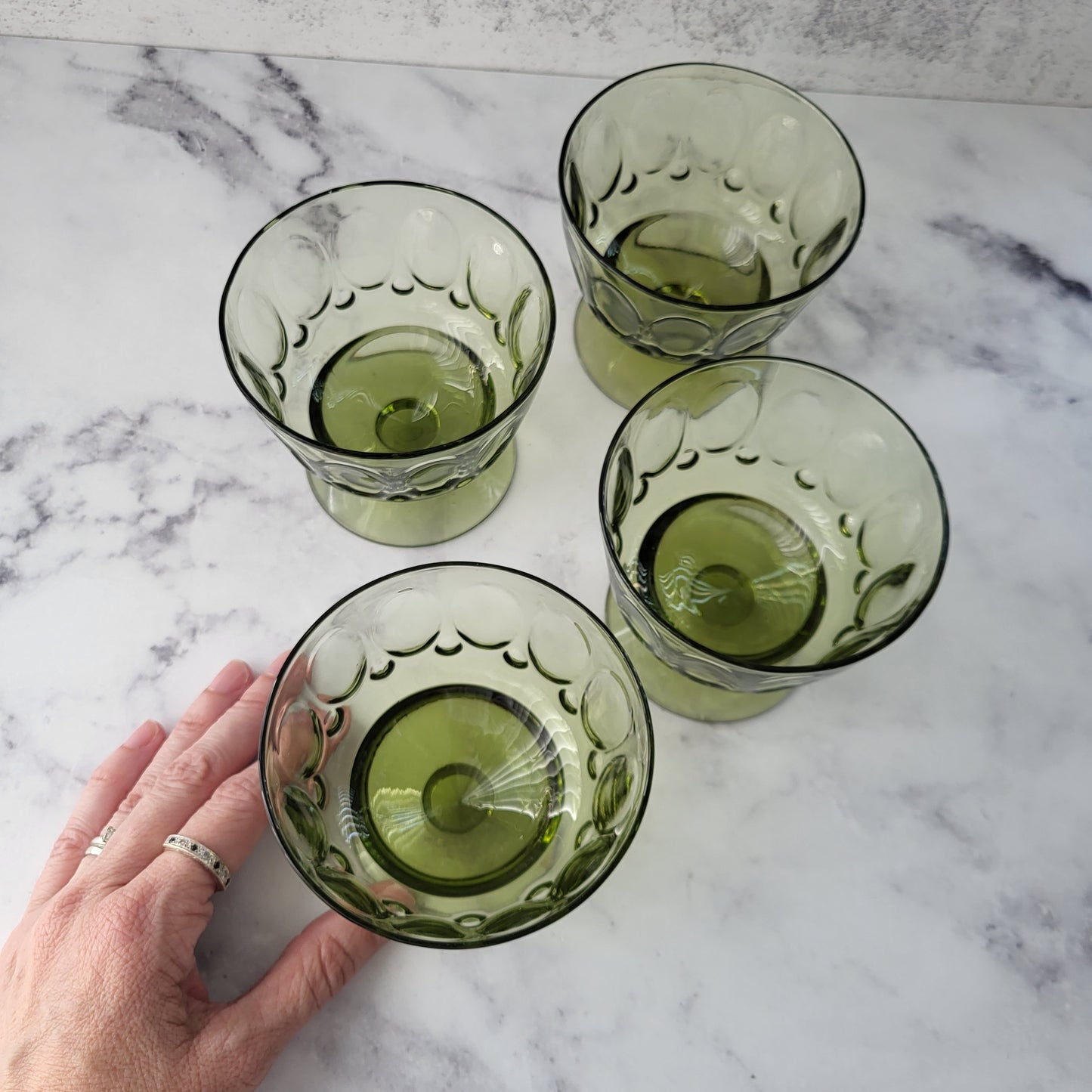 Midcentury Modern Fostoria Green Short Sherbet or Champagne Glasses (Set of 4)