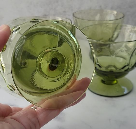 Midcentury Modern Fostoria Green Short Sherbet or Champagne Glasses (Set of 4)