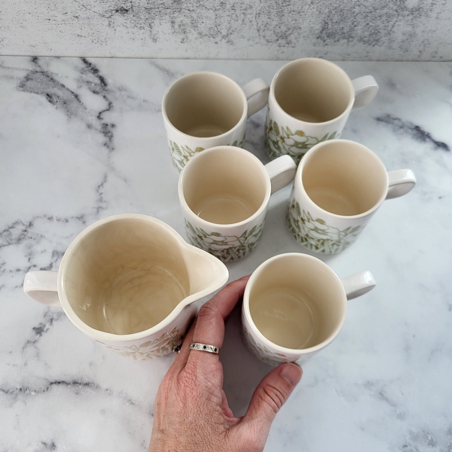 Hornsea England Set of Retro Small Mugs & Creamer