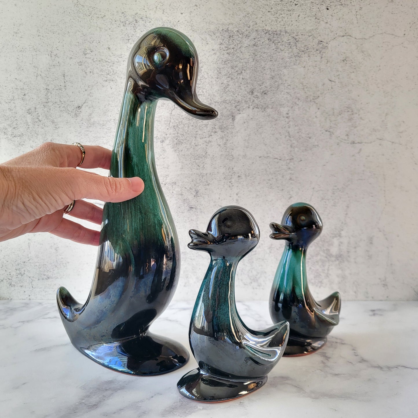 Set of Blue Mountain Pottery Duck and Ducklings Sculptures