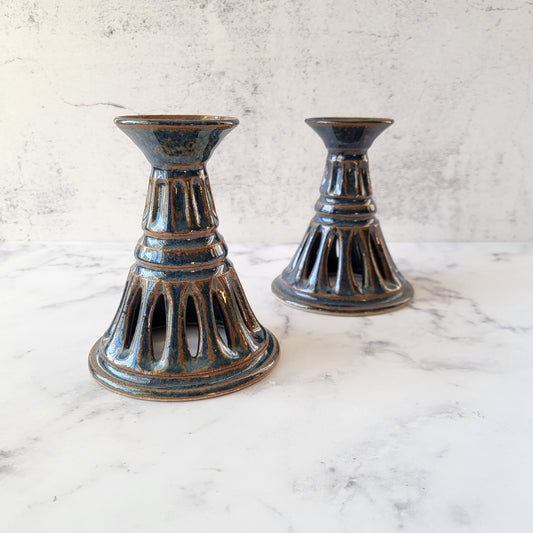 Studio Pottery Artist Marked Candlestick Holders (Set of 2)