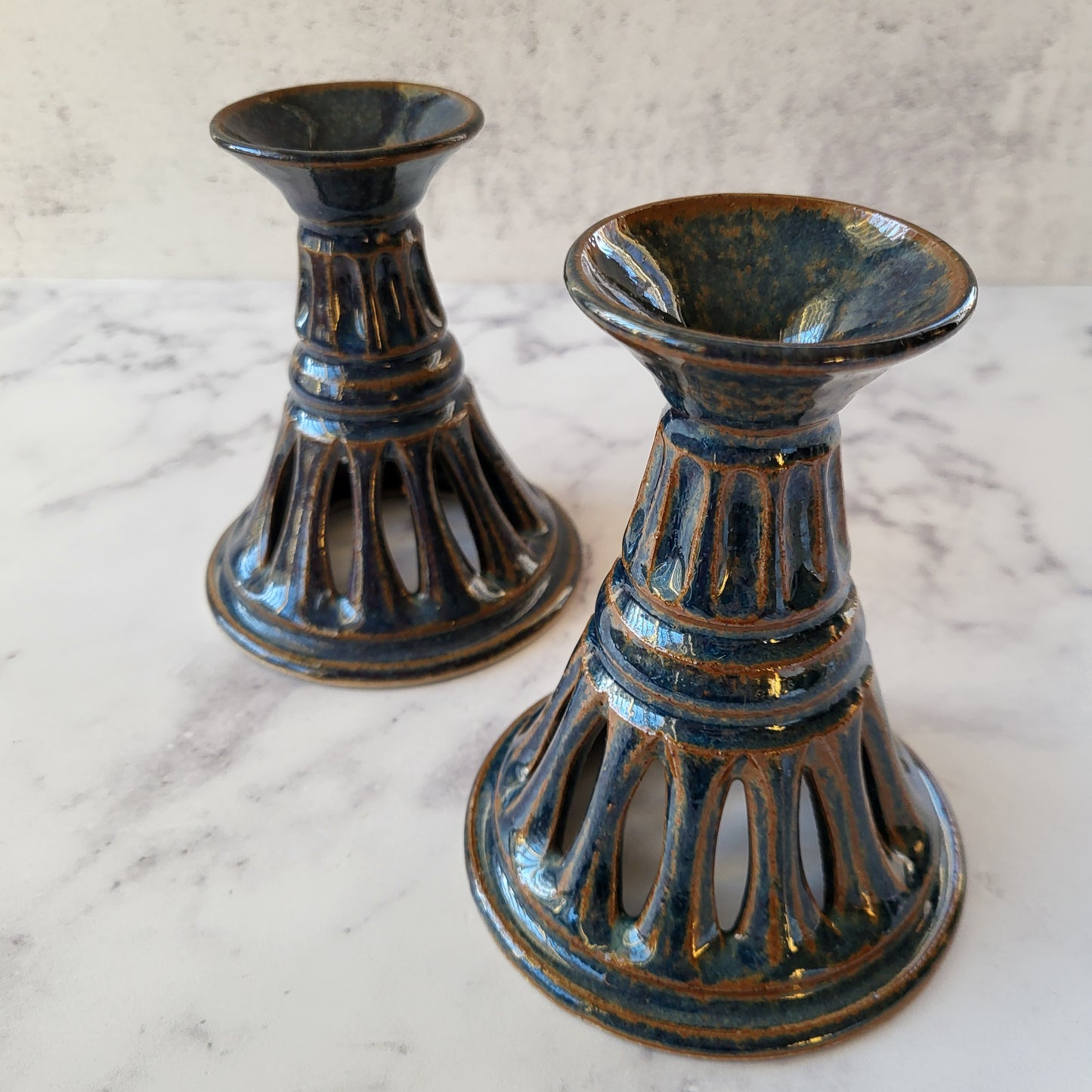 Studio Pottery Artist Marked Candlestick Holders (Set of 2)