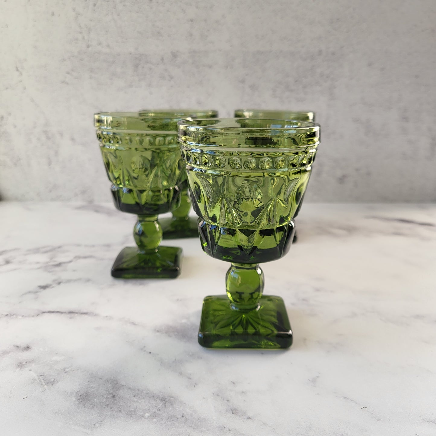 MCM Indiana Glass Green Depression Goblets (Set of 4)