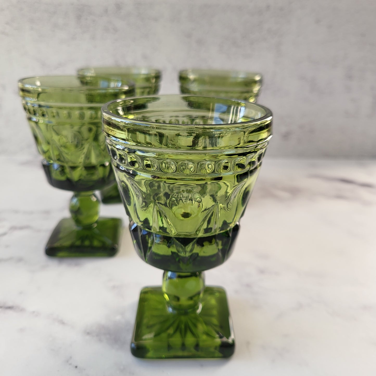 MCM Indiana Glass Green Depression Goblets (Set of 4)