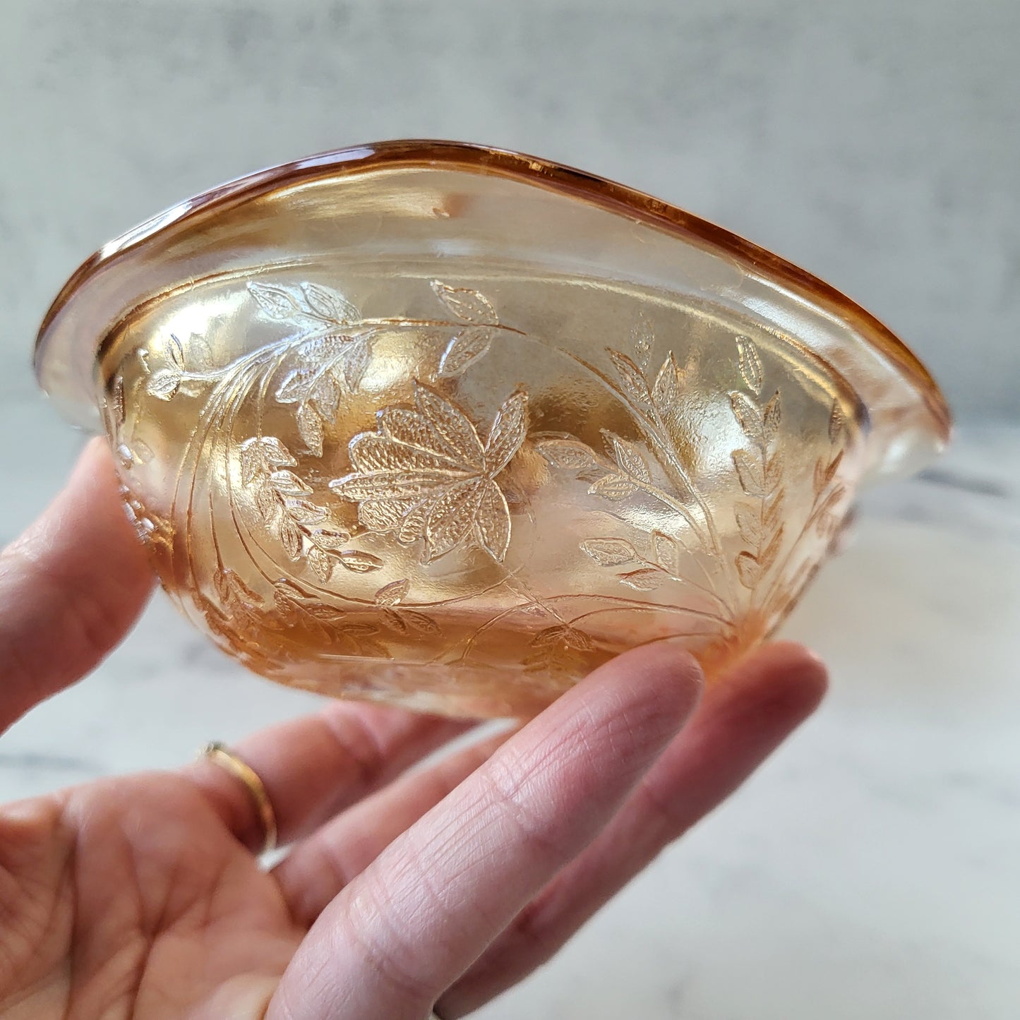 Jeannette Glass Floragold Louisa Marigold Iridescent Dessert Bowls (Set of 6)