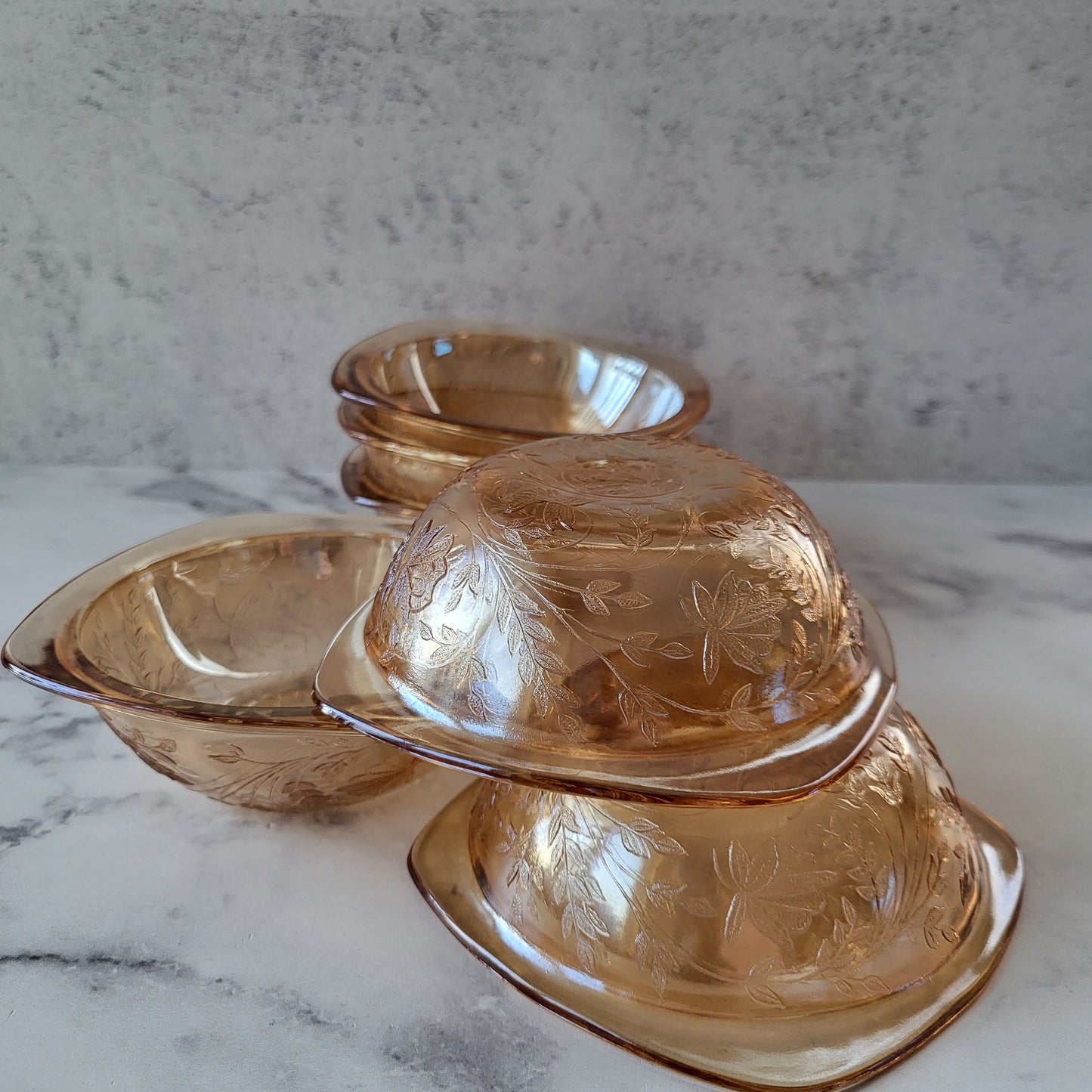 Jeannette Glass Floragold Louisa Marigold Iridescent Dessert Bowls (Set of 6)