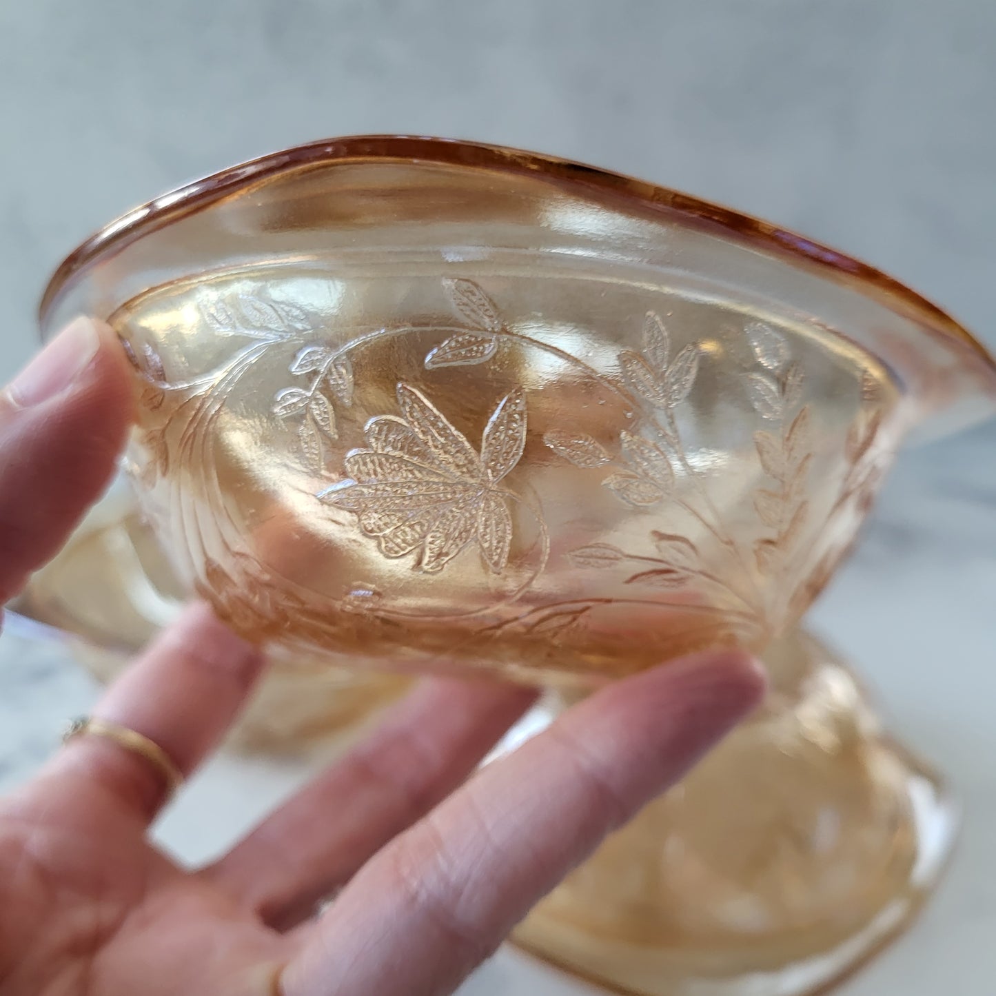 Jeannette Glass Floragold Louisa Marigold Iridescent Dessert Bowls (Set of 6)