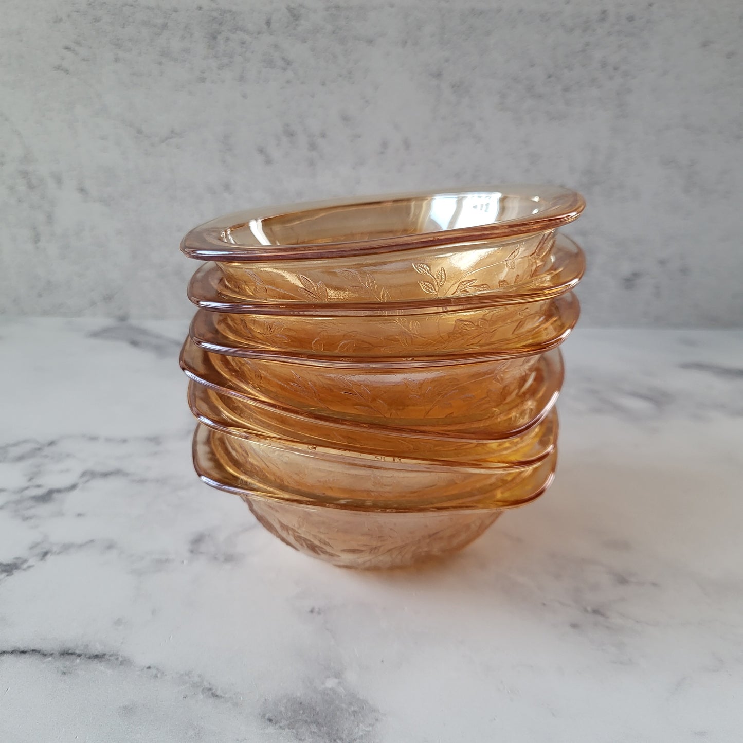 Jeannette Glass Floragold Louisa Marigold Iridescent Dessert Bowls (Set of 6)