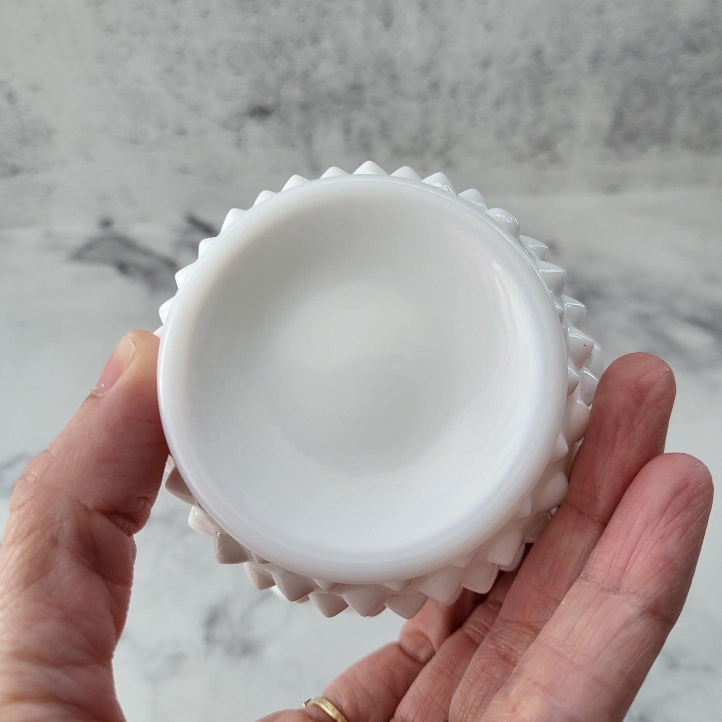 Mini Milk Glass Hobnail Crimped Ruffle Edge Vase