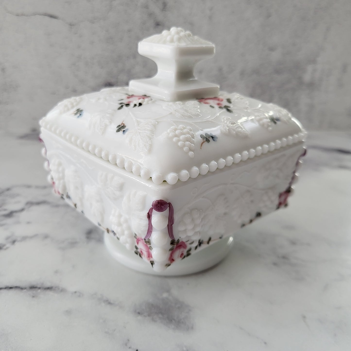 Shabby Chic Westmoreland Milk Glass Lidded Candy Dish