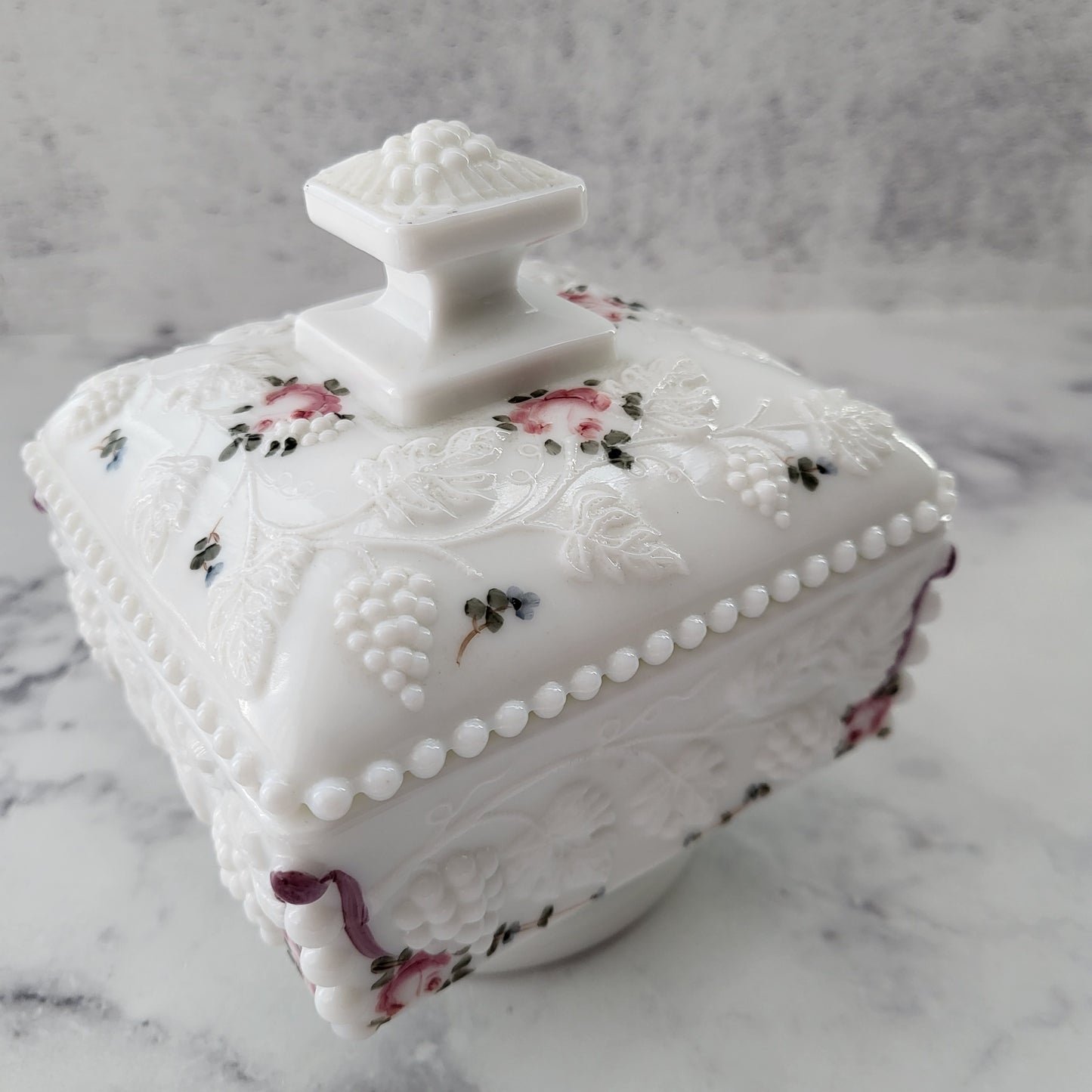 Shabby Chic Westmoreland Milk Glass Lidded Candy Dish