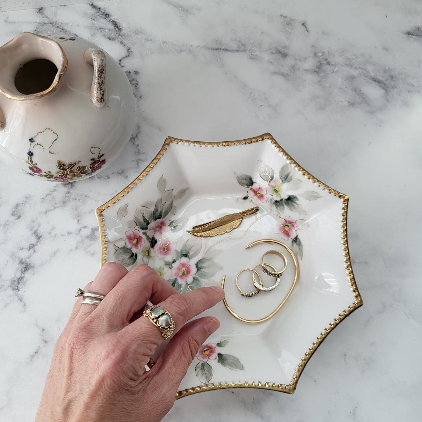 Shabby Chic Fine Porcelain Nippon Hand-Painted Trinket Dish