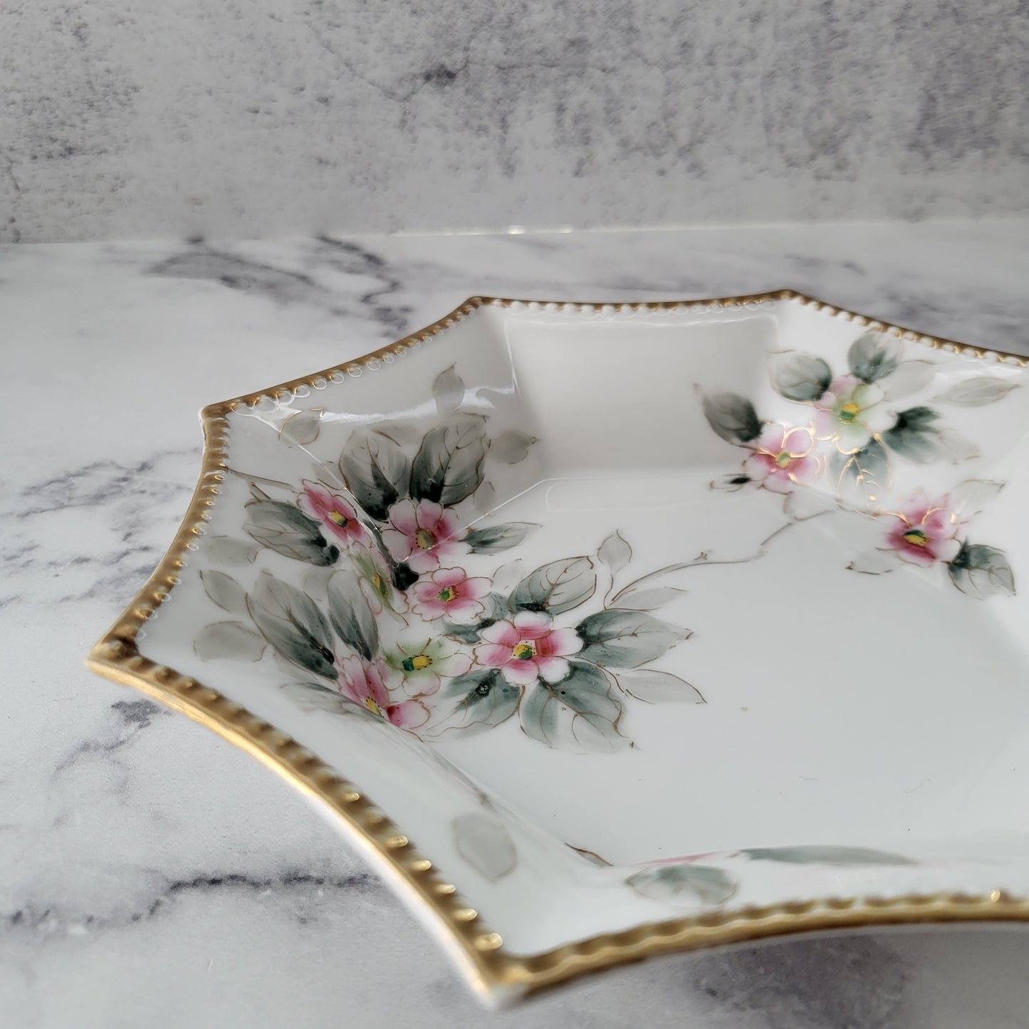 Shabby Chic Fine Porcelain Nippon Hand-Painted Trinket Dish