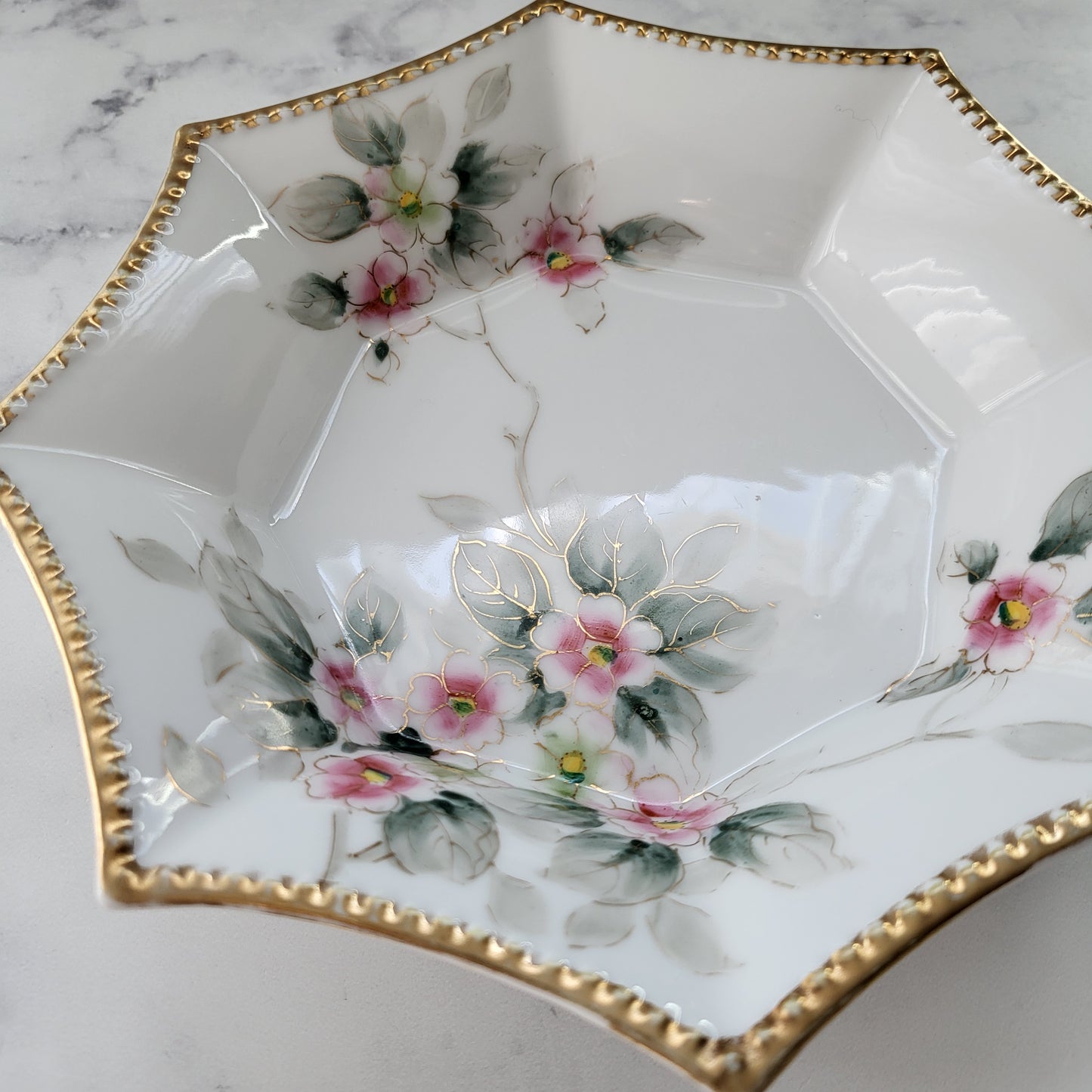 Shabby Chic Fine Porcelain Nippon Hand-Painted Trinket Dish