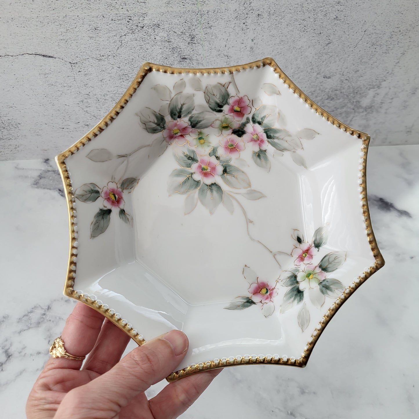 Shabby Chic Fine Porcelain Nippon Hand-Painted Trinket Dish