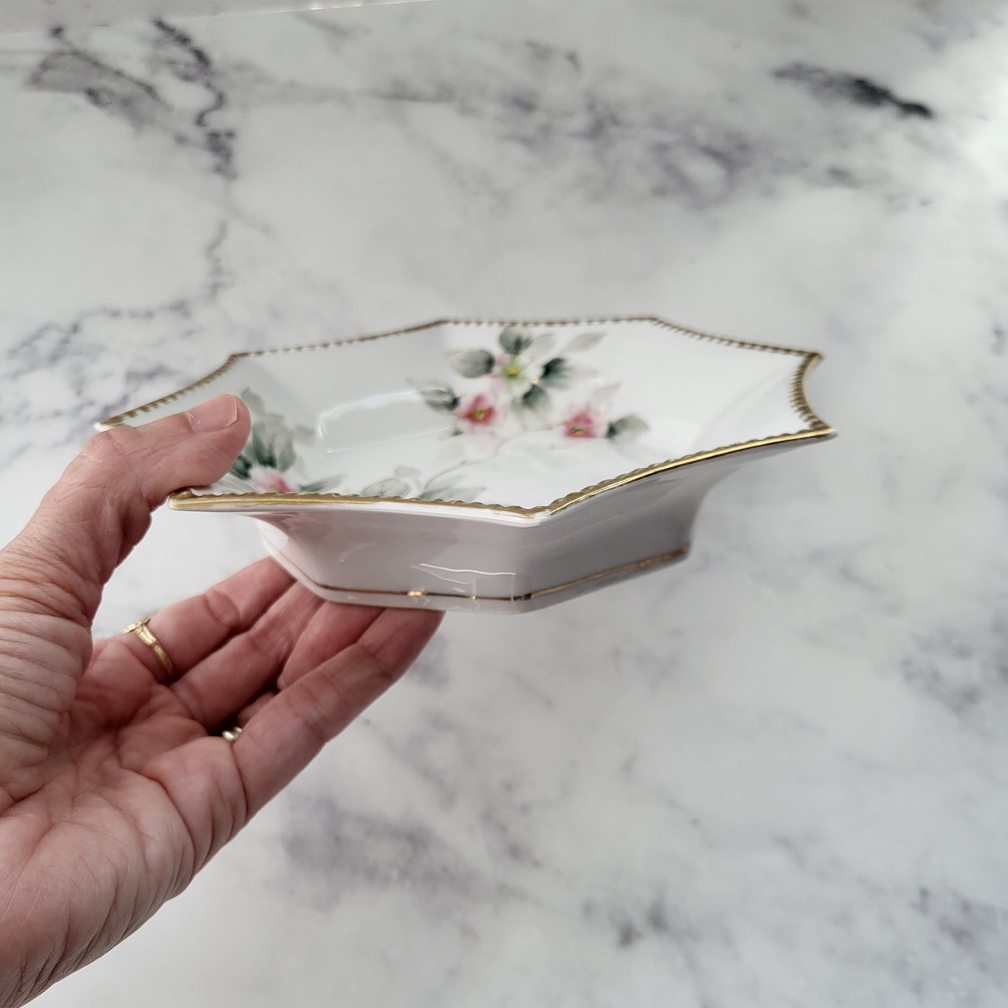 Shabby Chic Fine Porcelain Nippon Hand-Painted Trinket Dish