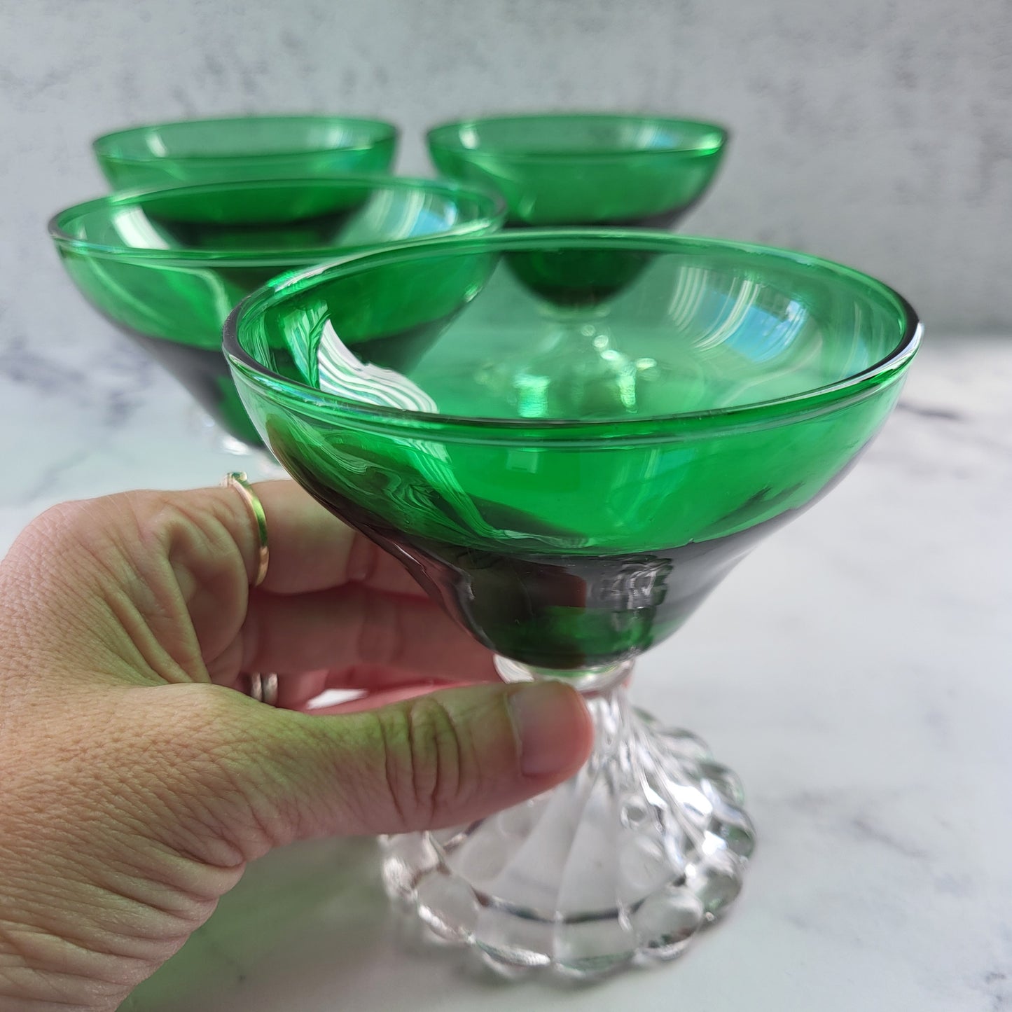 Anchor Hocking Green Champagne Glass or Dessert Dish Set of 4