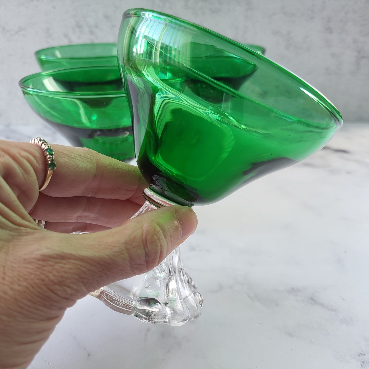 Anchor Hocking Green Champagne Glass or Dessert Dish Set of 4