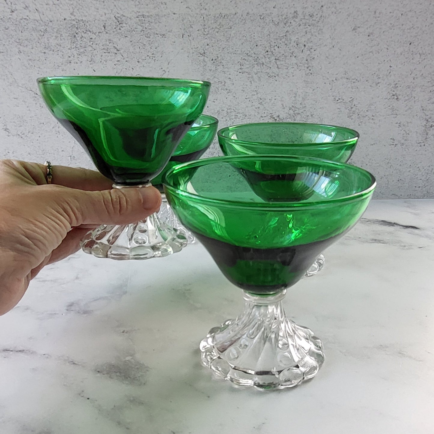 Anchor Hocking Green Champagne Glass or Dessert Dish Set of 4