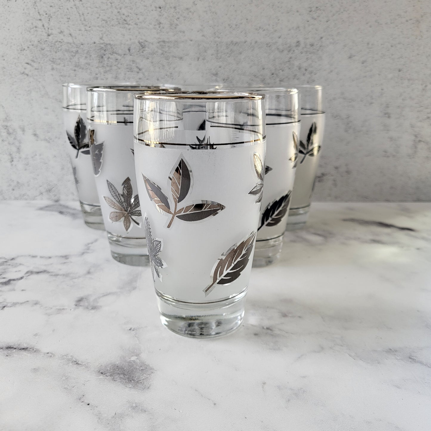 Mid-Century Modern Silver Leaf Frosted Glasses (Set of 6)