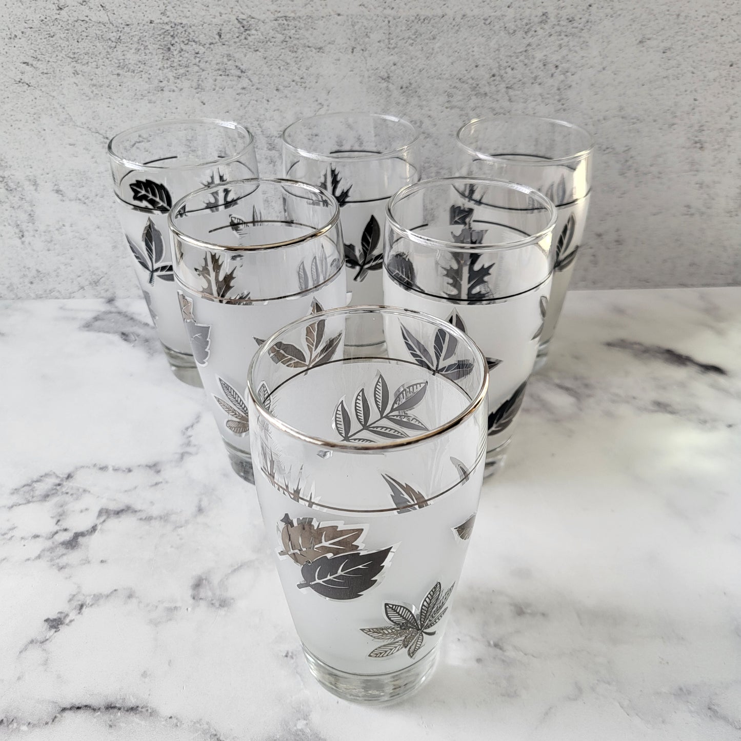 Mid-Century Modern Silver Leaf Frosted Glasses (Set of 6)