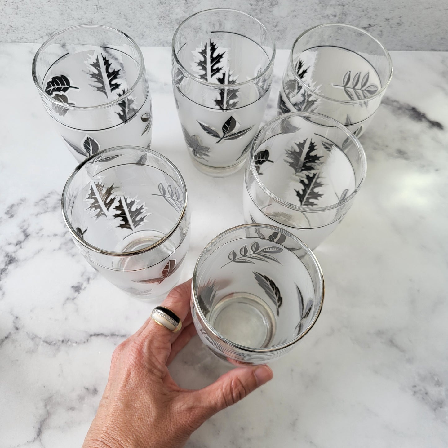 Mid-Century Modern Silver Leaf Frosted Glasses (Set of 6)