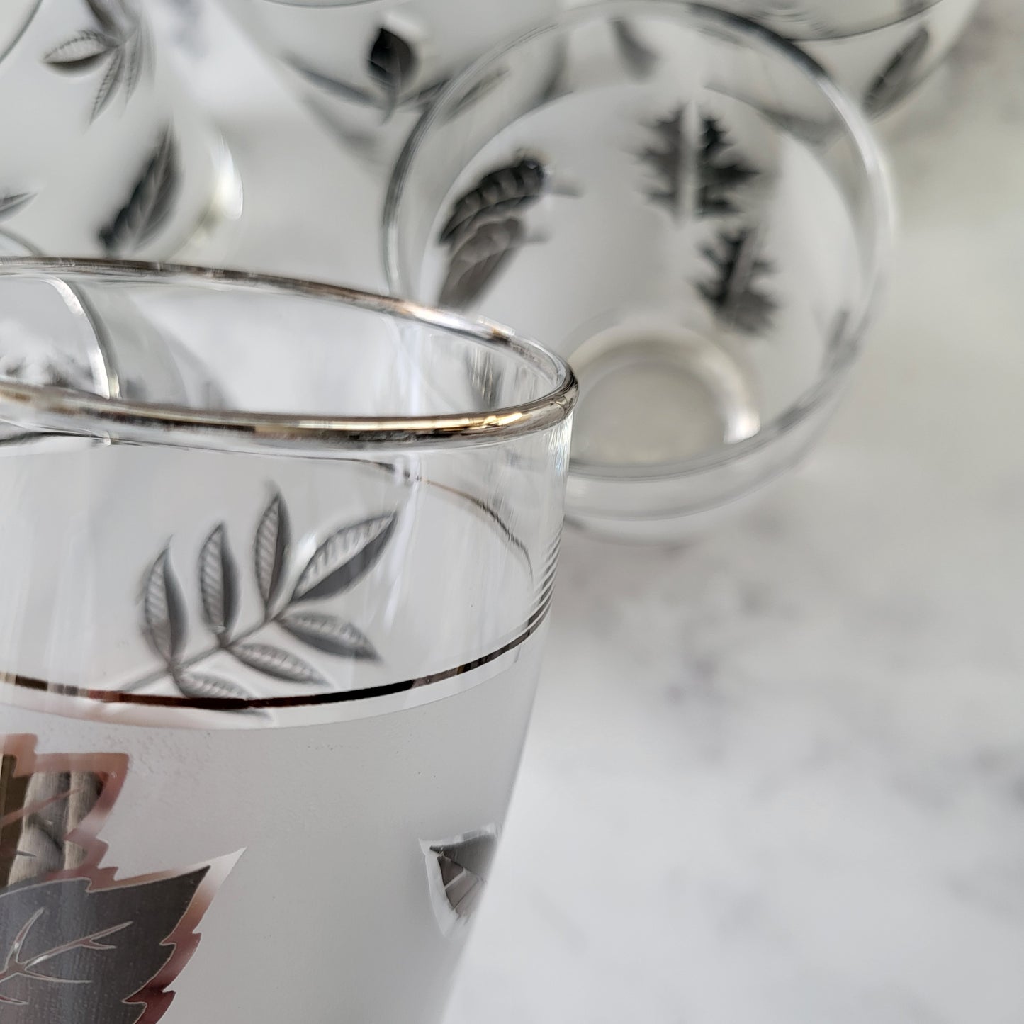 Mid-Century Modern Silver Leaf Frosted Glasses (Set of 6)