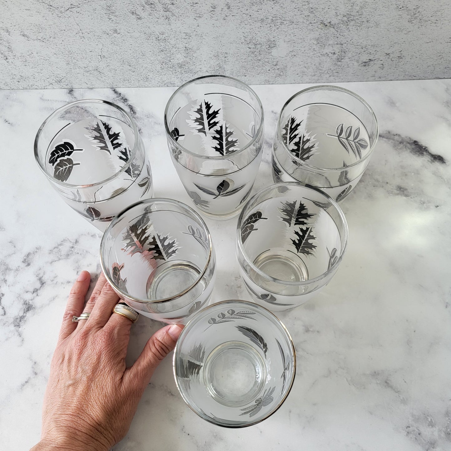 Mid-Century Modern Silver Leaf Frosted Glasses (Set of 6)