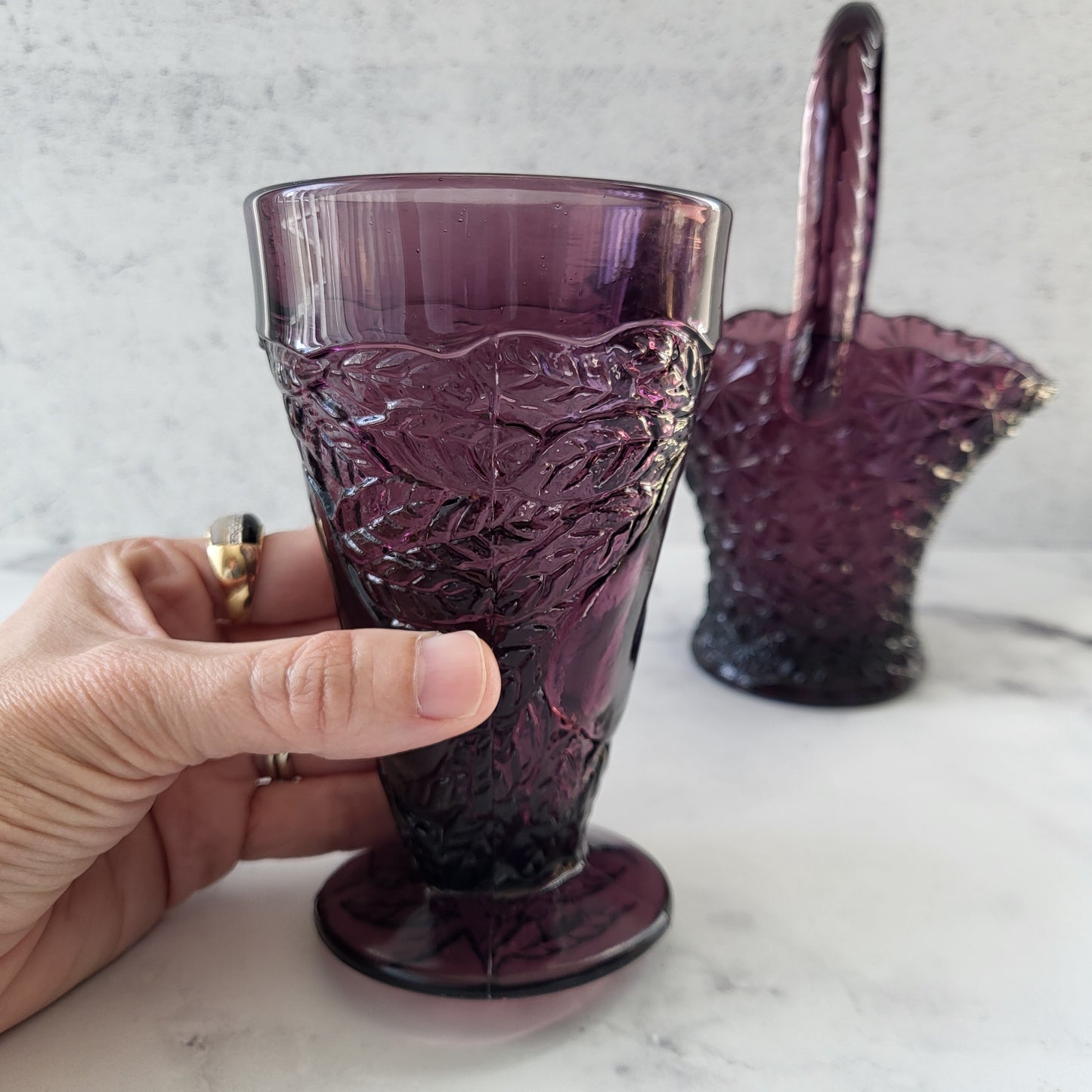 Tiara Indiana Glass Purple Amethyst Pedestal Glass