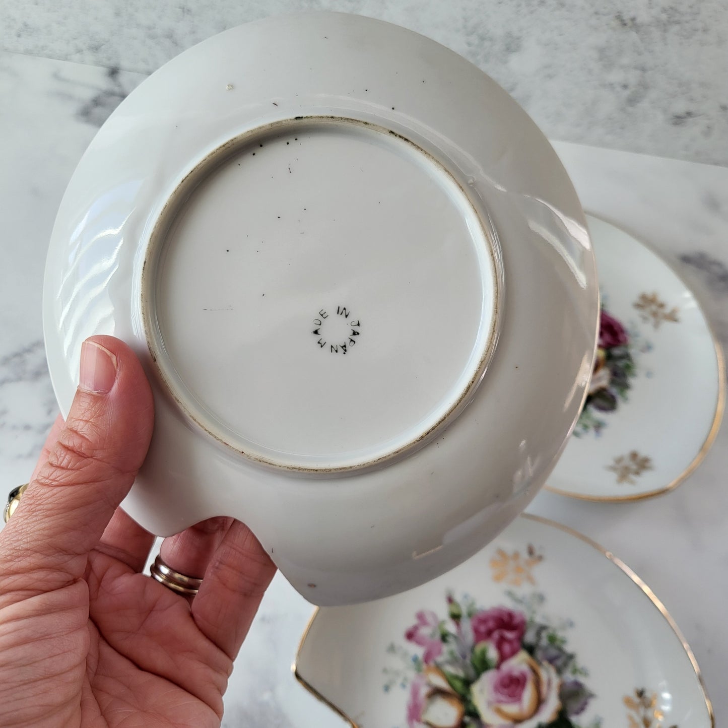 Hand-Painted Shabby Chic Pink & Gold Rose Dishes (Set of 3)