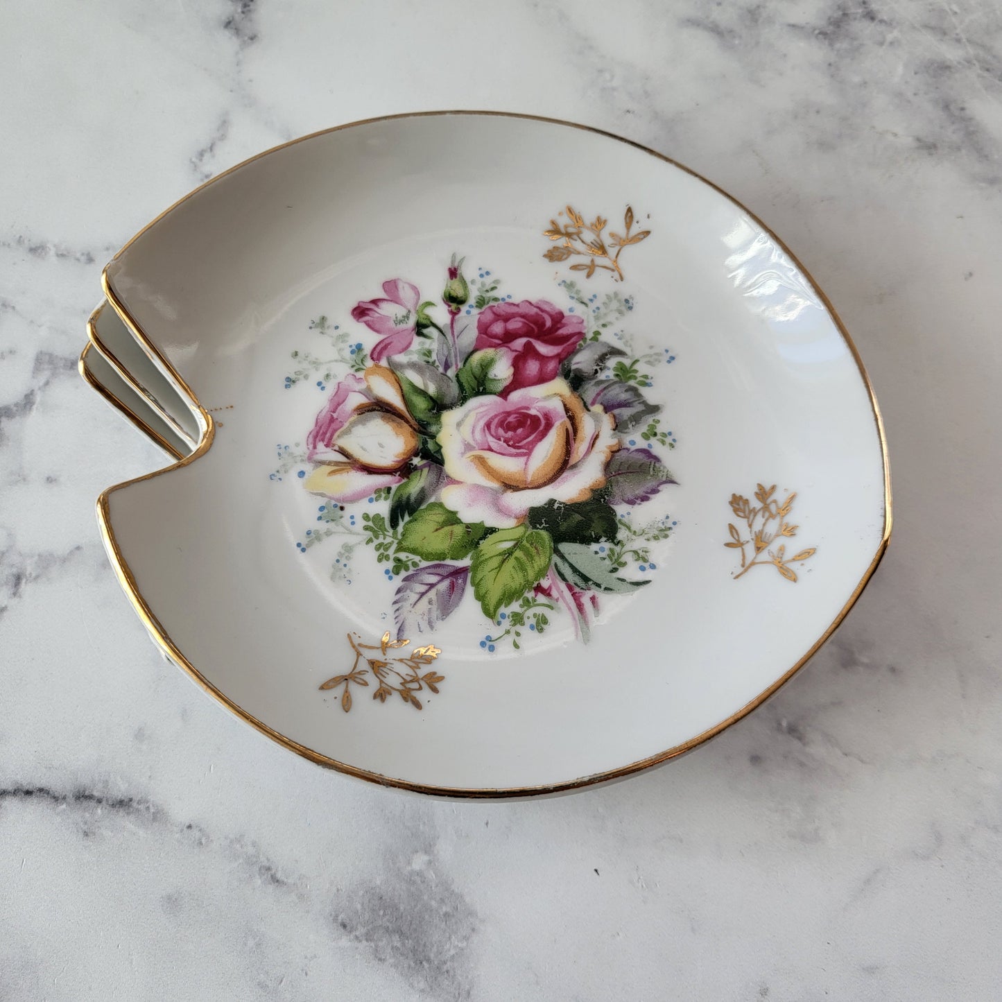 Hand-Painted Shabby Chic Pink & Gold Rose Dishes (Set of 3)