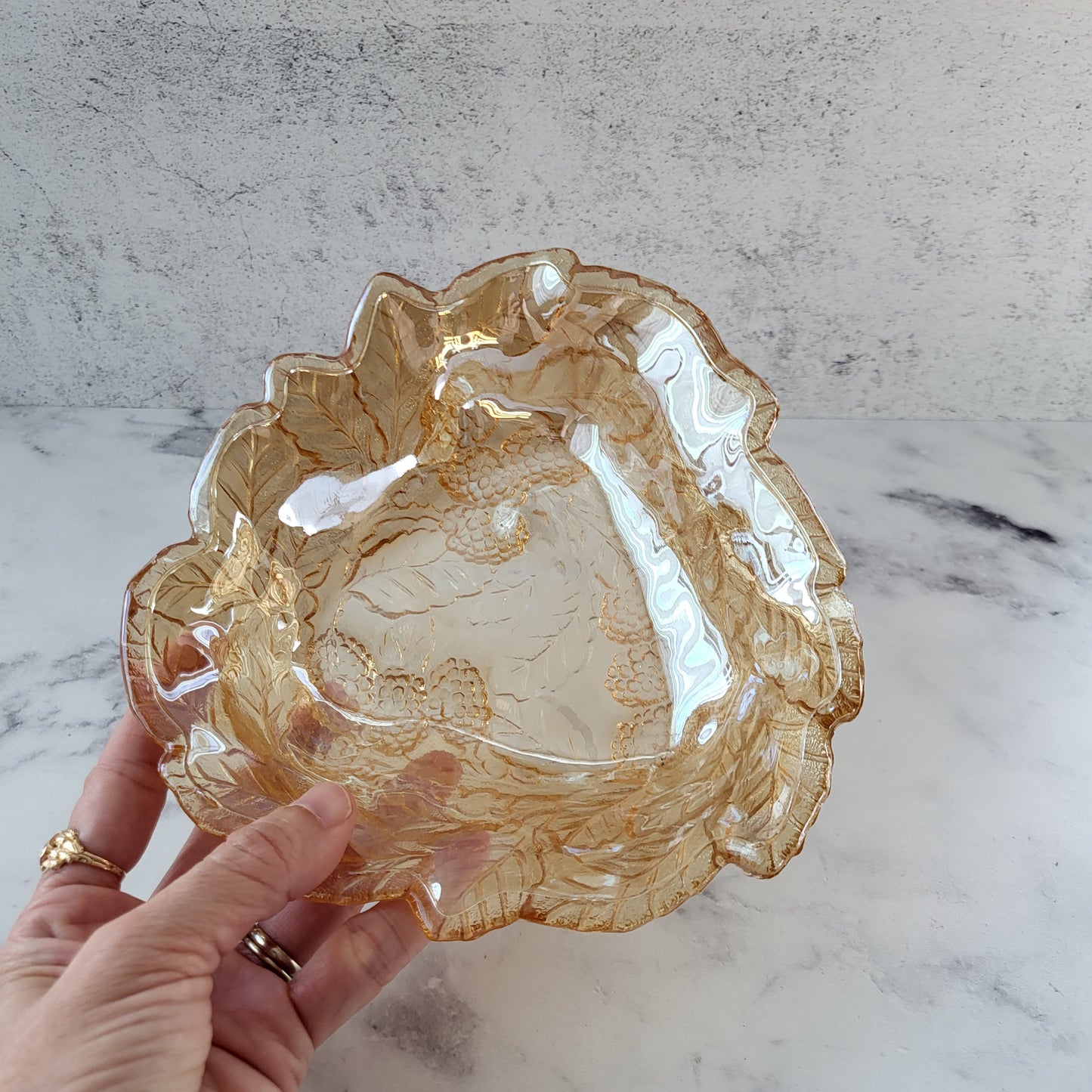 Indiana Glass Iridescent Amber Candy Dish