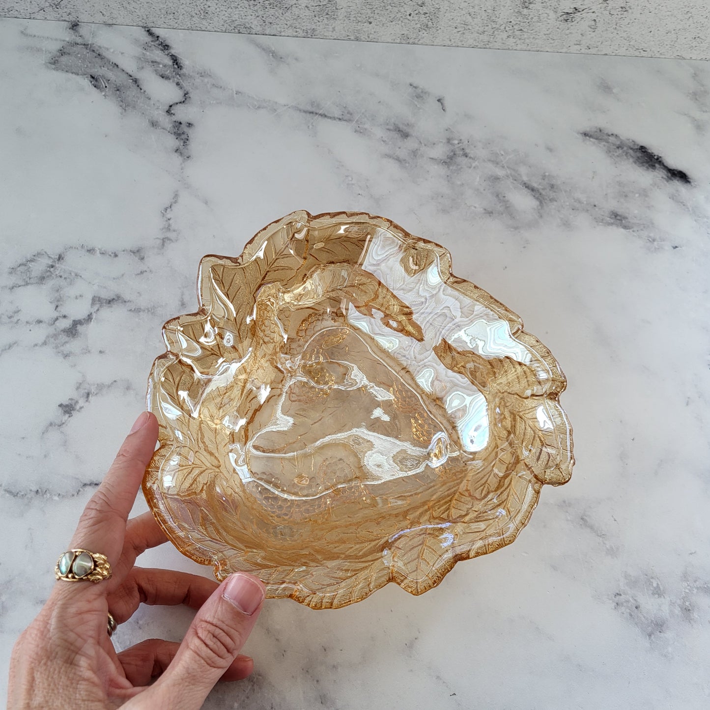 Indiana Glass Iridescent Amber Candy Dish