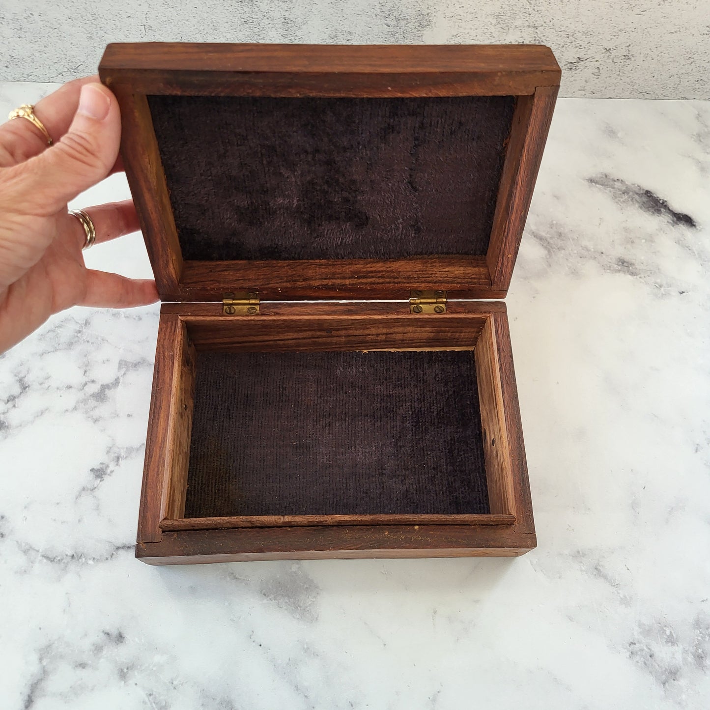 Hand Carved Rosewood Floral Trinket Box