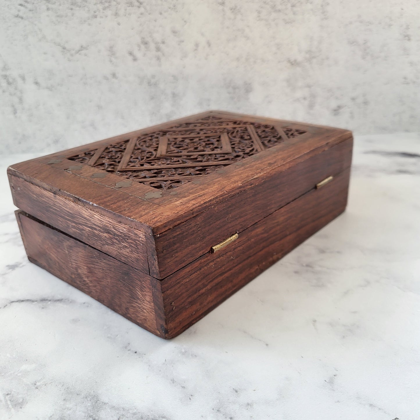 Hand Carved Rosewood Floral Trinket Box