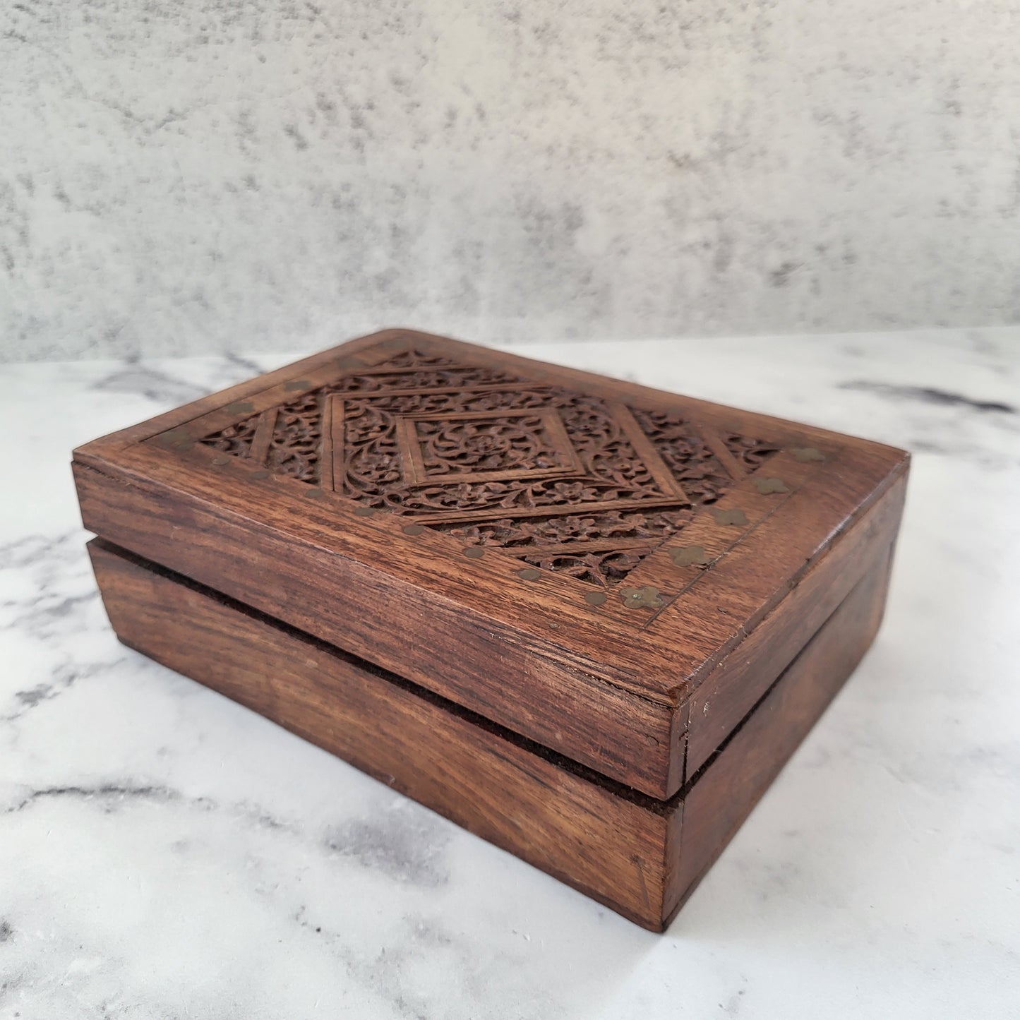 Hand Carved Rosewood Floral Trinket Box