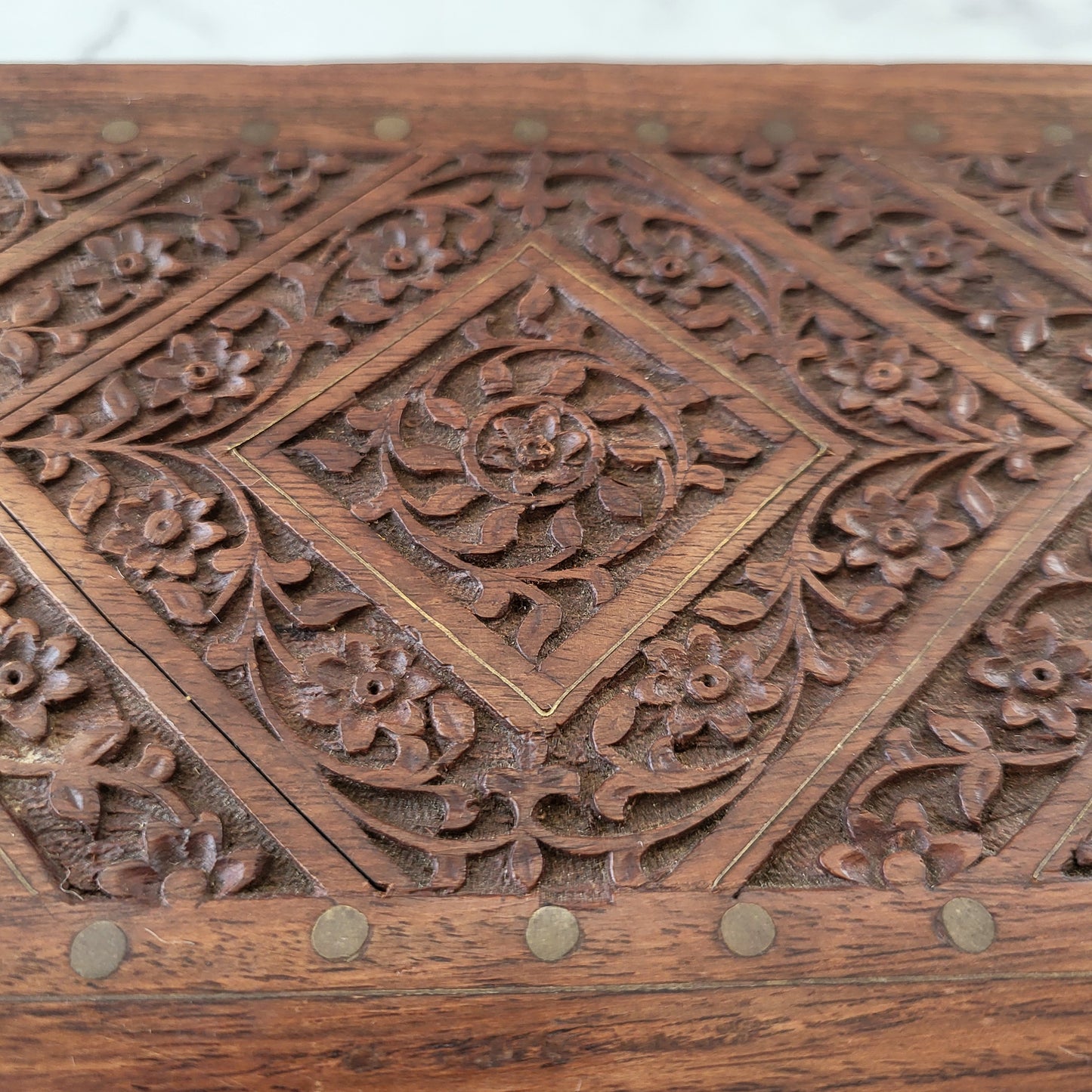Hand Carved Rosewood Floral Trinket Box