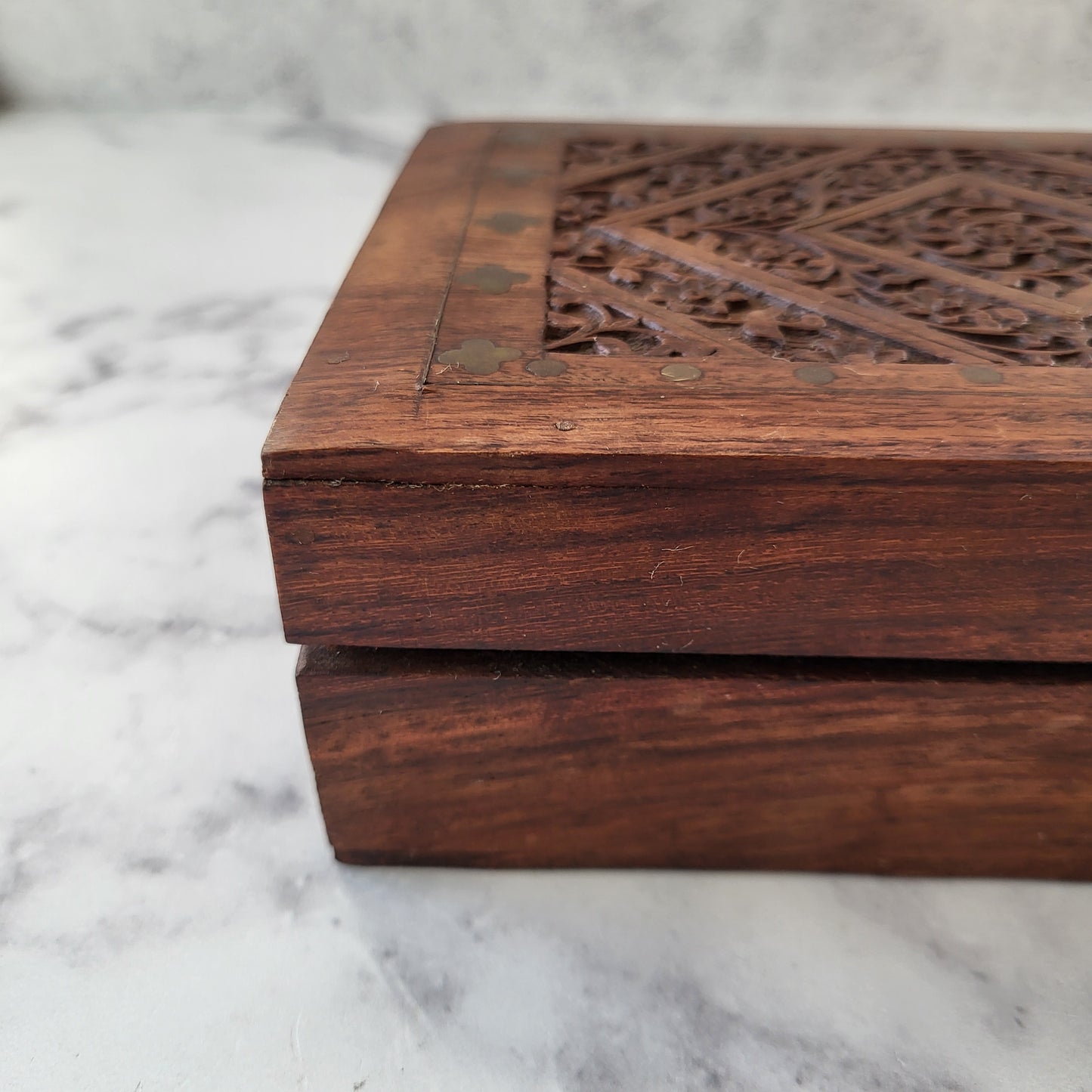 Hand Carved Rosewood Floral Trinket Box