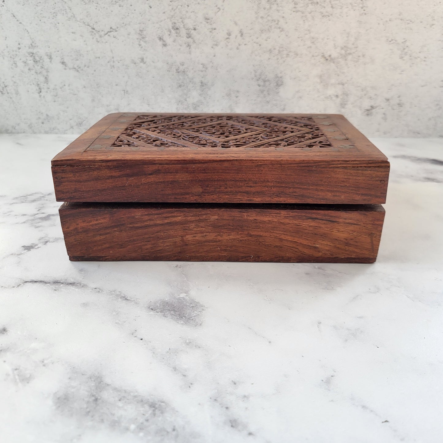 Hand Carved Rosewood Floral Trinket Box