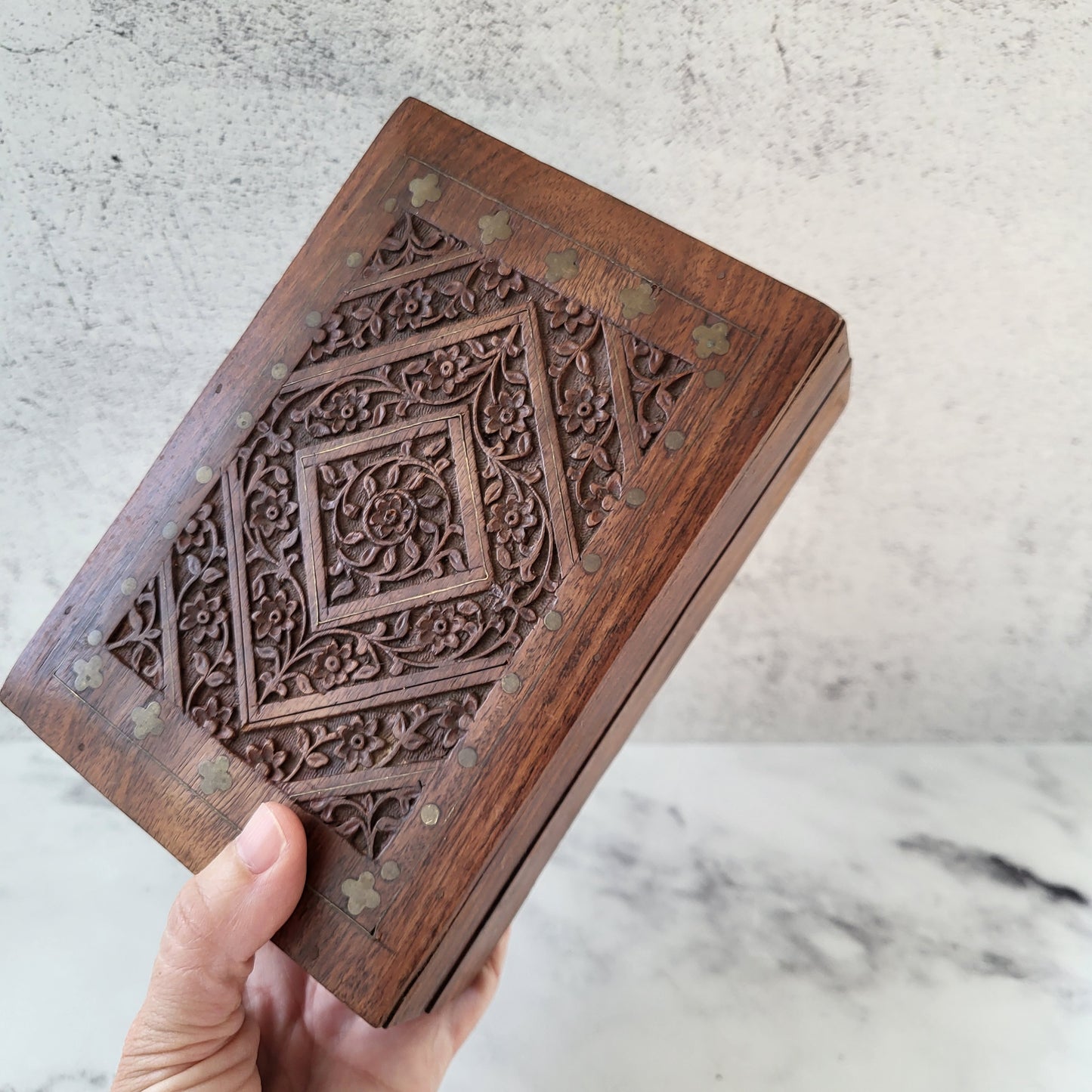 Hand Carved Rosewood Floral Trinket Box