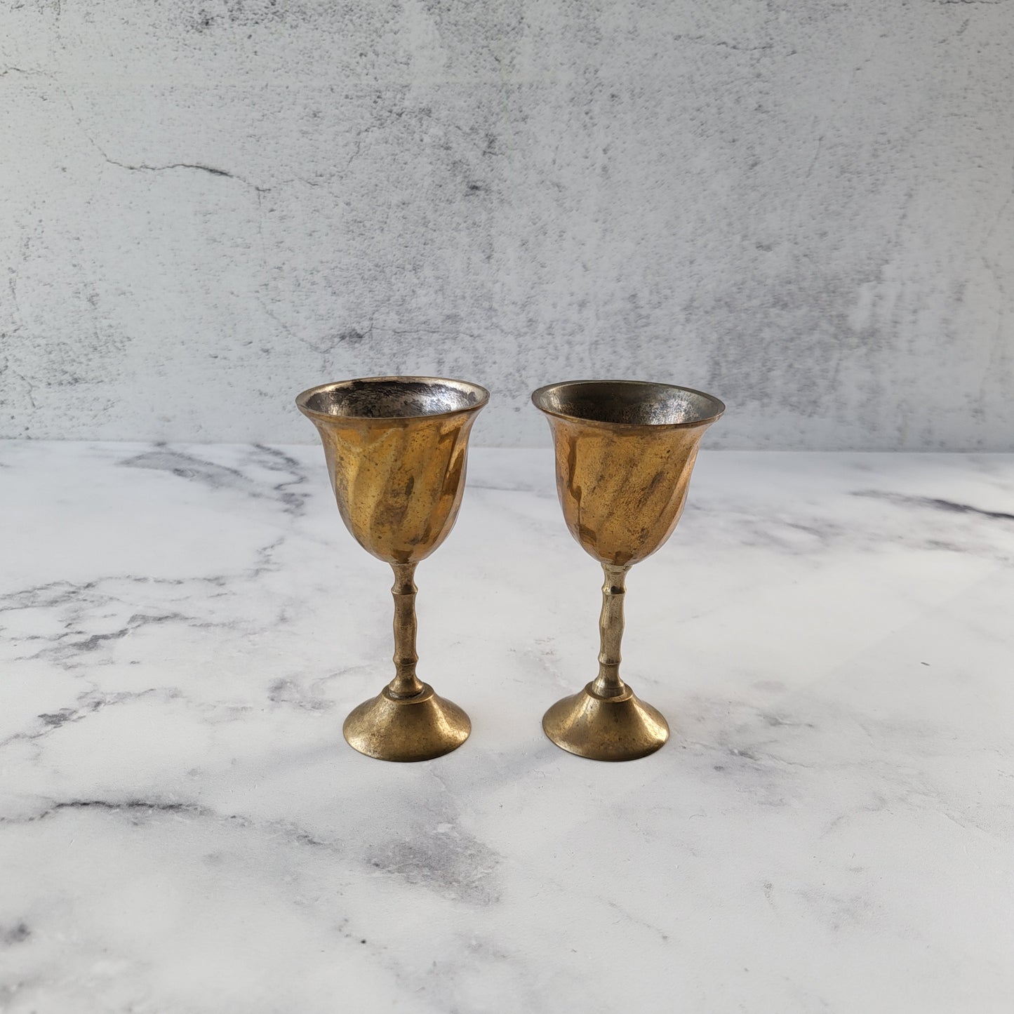 Small Aged Brass Wine Goblets (Set of 2)