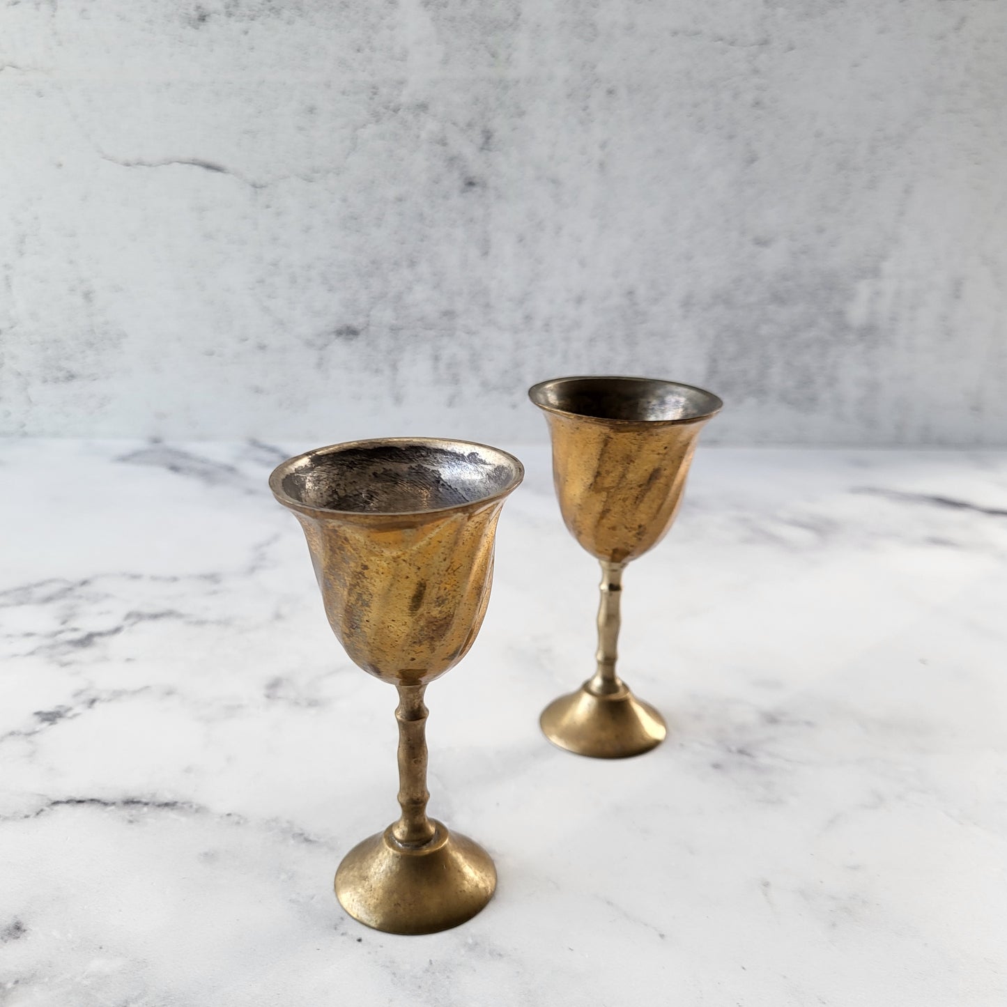 Small Aged Brass Wine Goblets (Set of 2)