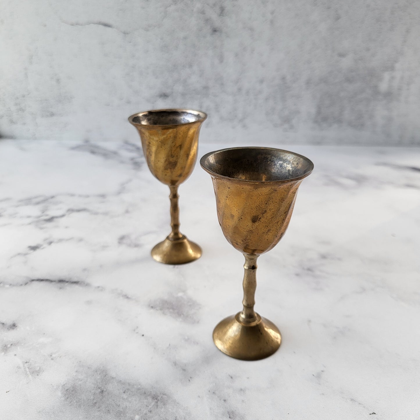 Small Aged Brass Wine Goblets (Set of 2)