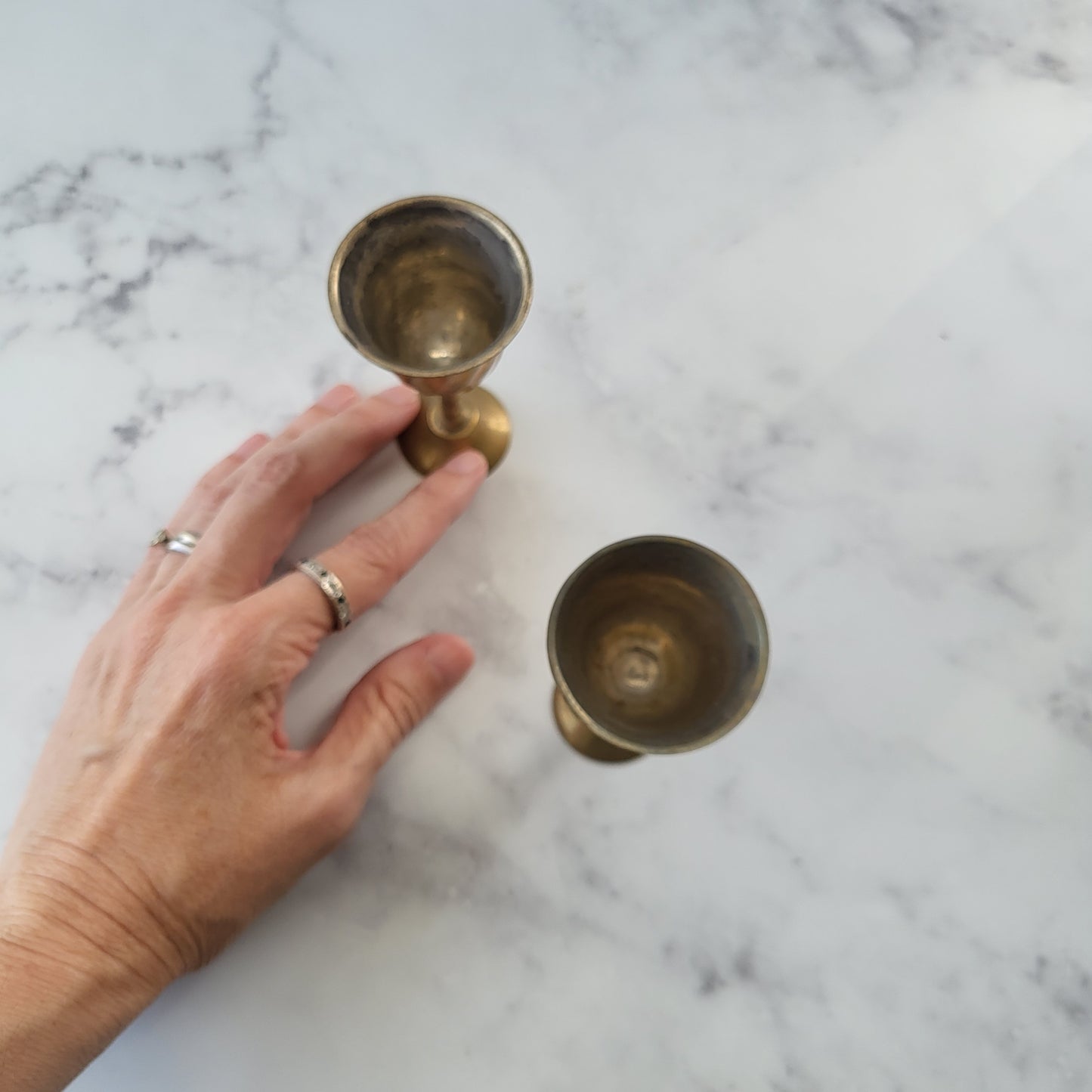 Small Aged Brass Wine Goblets (Set of 2)