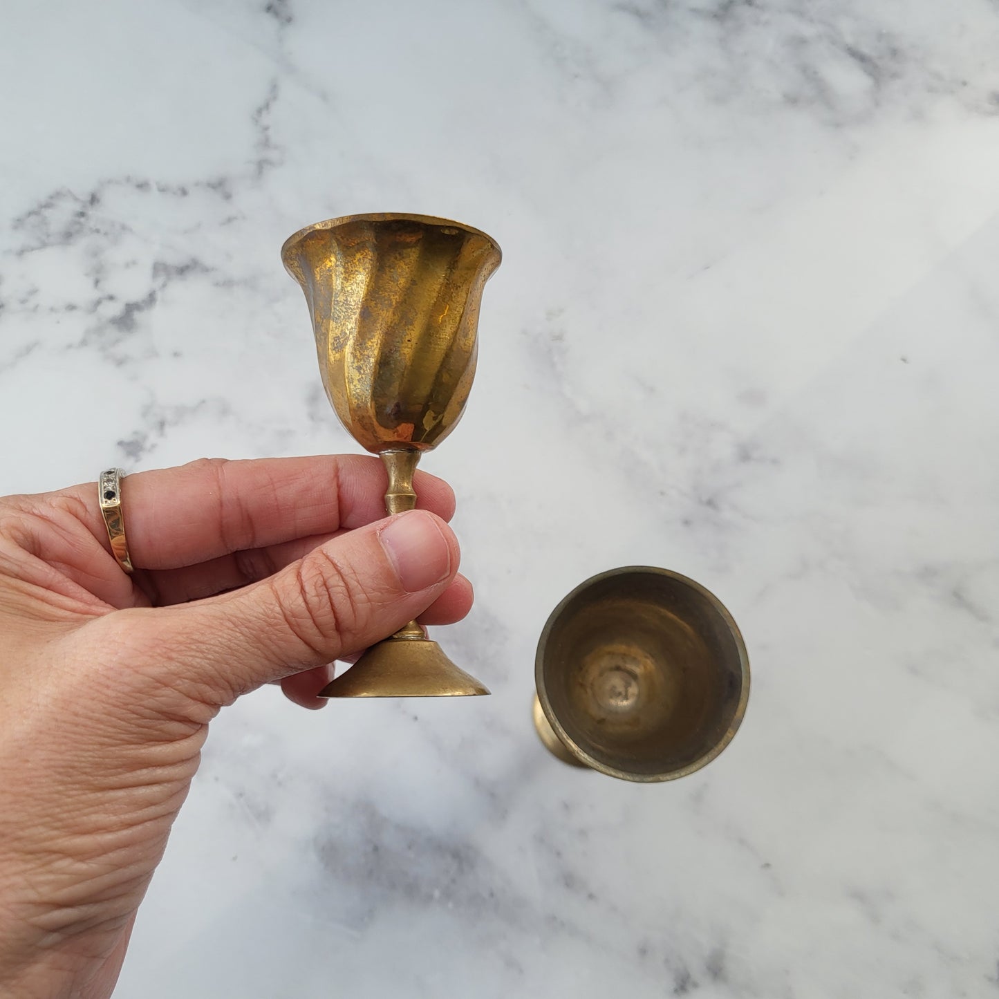 Small Aged Brass Wine Goblets (Set of 2)