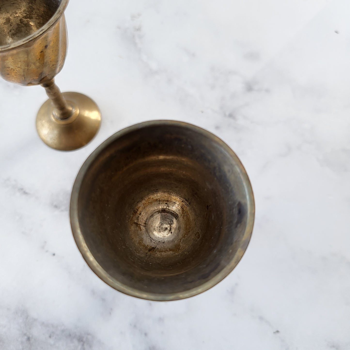 Small Aged Brass Wine Goblets (Set of 2)