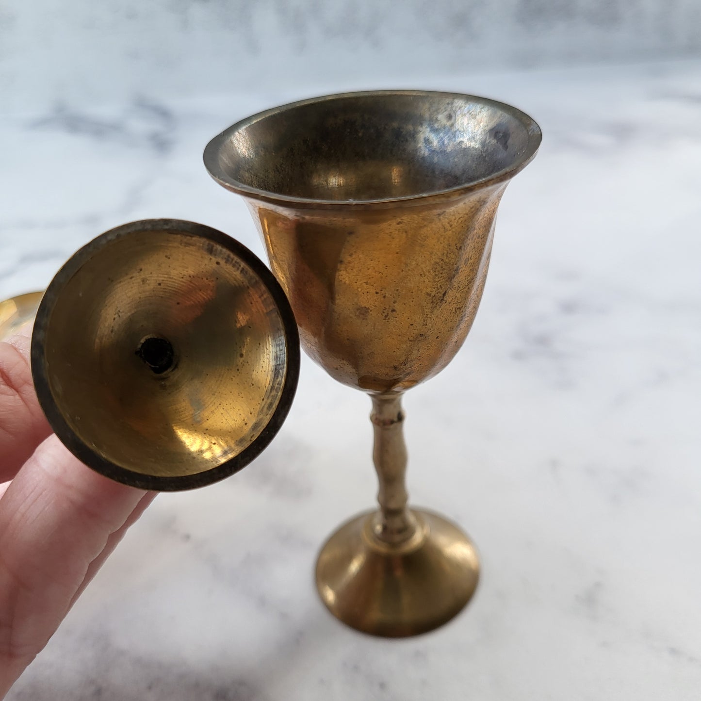 Small Aged Brass Wine Goblets (Set of 2)