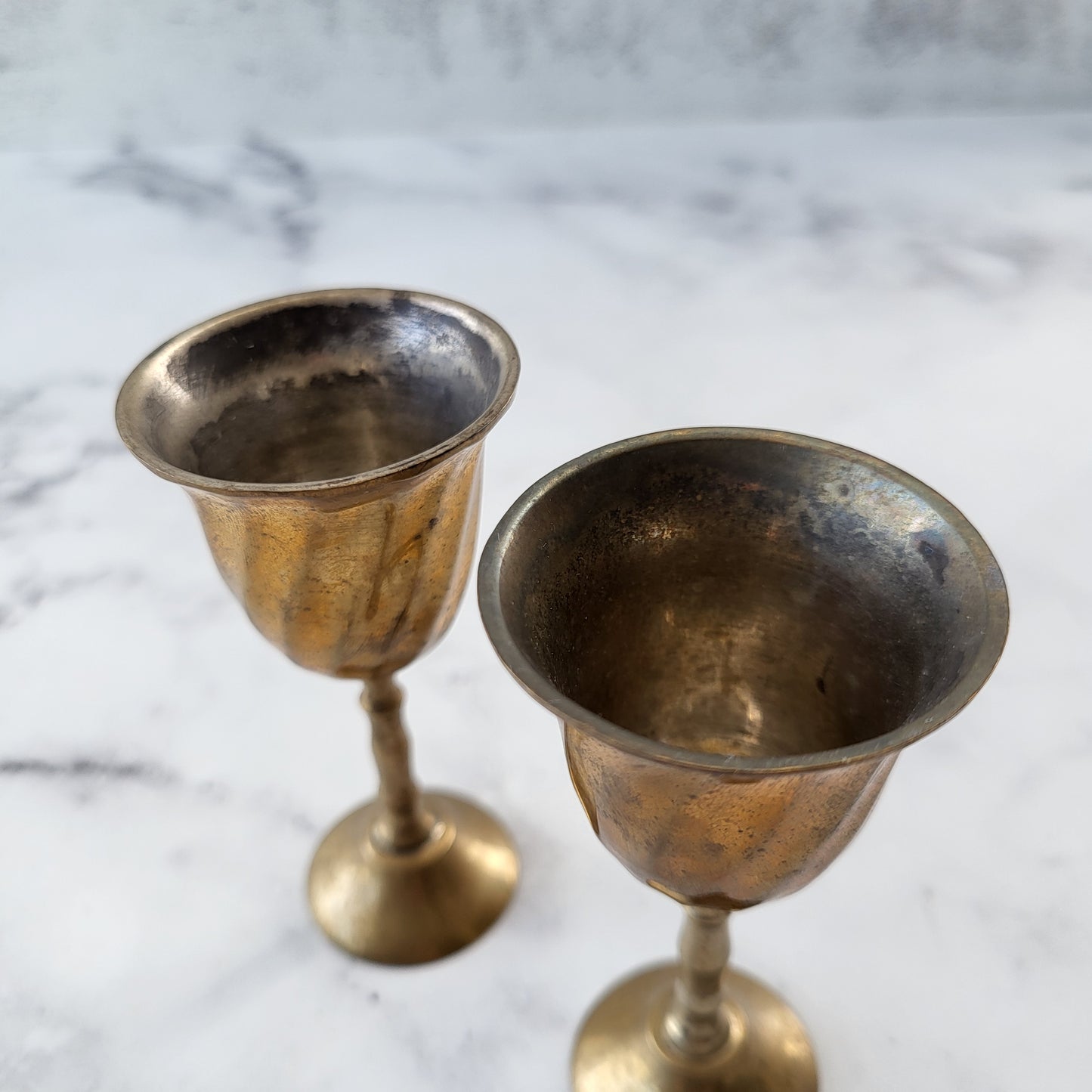 Small Aged Brass Wine Goblets (Set of 2)