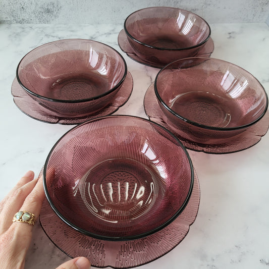 1960s Mexico Fortecrisa Amethyst Glass Salad Plate and Bowl Set of 4